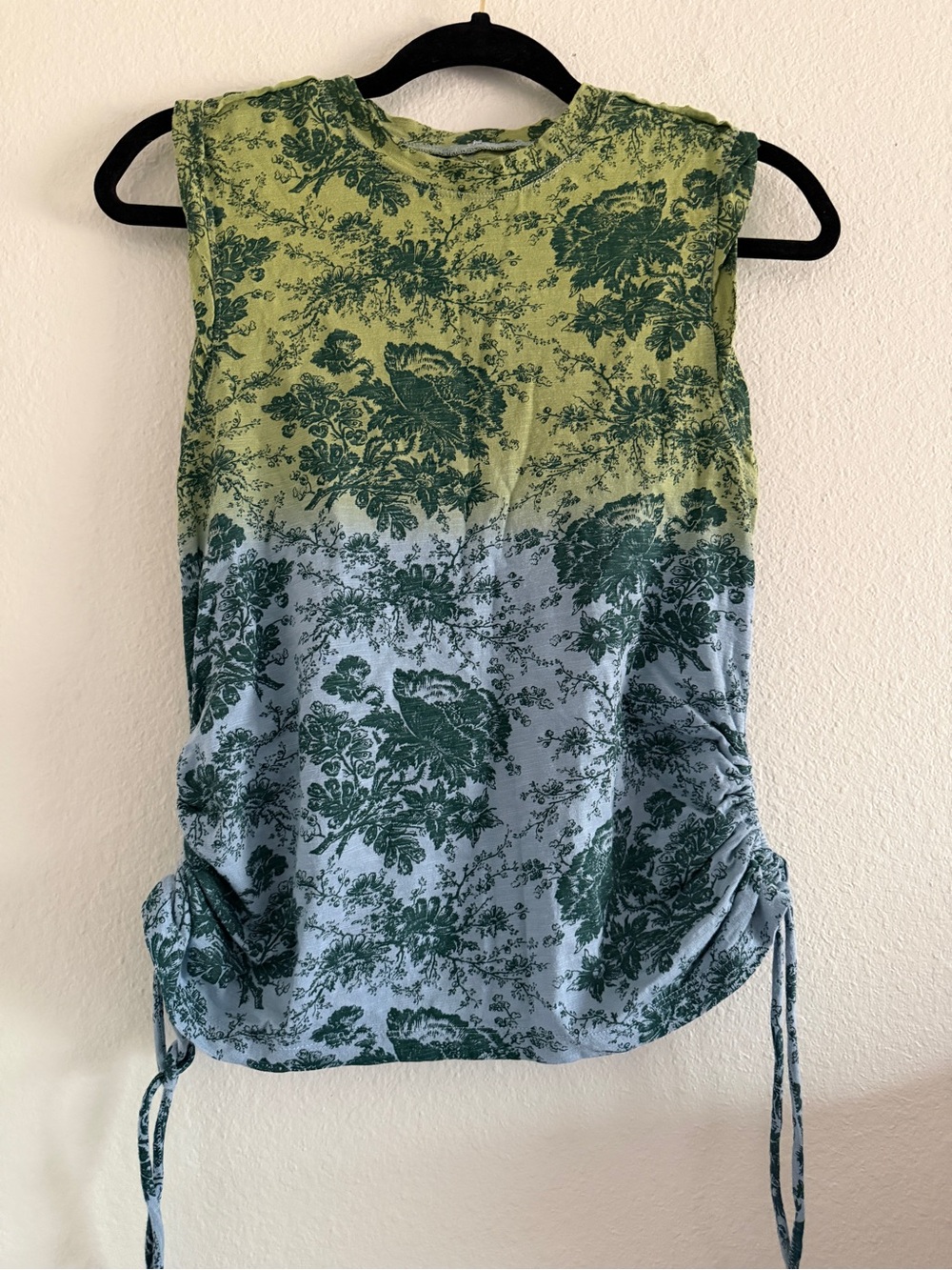 Pilcro Anthropologie Tank Top Floral Ombré Ruched Artsy Boho